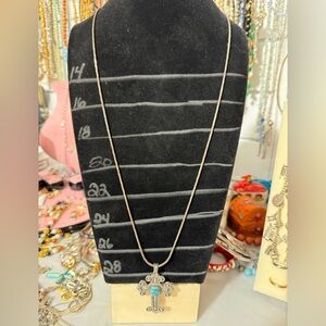 925 Milor Made in Italy Chain & Tutquoise Cross Pendant 29”